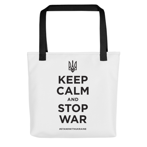 Default Title Keep Calm and Stop War (Support Ukraine) Black Print Tote Bag by Design Express