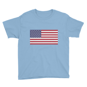Light Blue / XS United States Flag "Solo" Youth Short Sleeve T-Shirt by Design Express