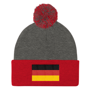 Dark Heather Grey/ Red Germany Flag Pom Pom Knit Cap by Design Express