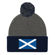 Dark Heather Grey/ Navy Scotland Flag "Solo" Pom Pom Knit Cap by Design Express