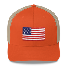 Rustic Orange/ Khaki United States Flag "Solo" Trucker Cap by Design Express