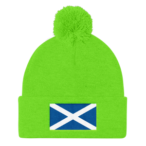 Neon Green Scotland Flag "Solo" Pom Pom Knit Cap by Design Express