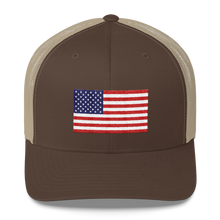 Brown/ Khaki United States Flag "Solo" Trucker Cap by Design Express