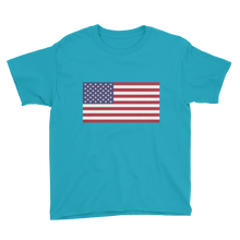 Caribbean Blue / XS United States Flag "Solo" Youth Short Sleeve T-Shirt by Design Express