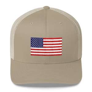 Khaki United States Flag "Solo" Trucker Cap by Design Express