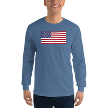 Indigo Blue / S United States Flag "Solo" Long Sleeve T-Shirt by Design Express