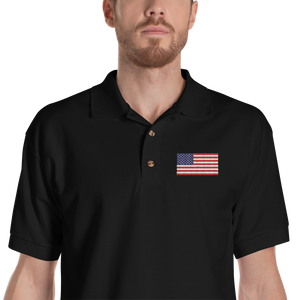 Black / S United States Flag "Solo" Embroidered Polo Shirt by Design Express