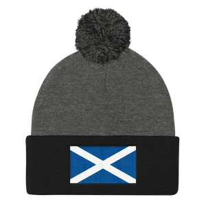 Dark Heather Grey/ Black Scotland Flag "Solo" Pom Pom Knit Cap by Design Express
