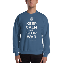Indigo Blue / S Keep Calm and Stop War (Support Ukraine) White Print Unisex Sweatshirt by Design Express