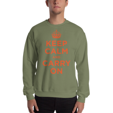 Military Green / S Keep Calm and Carry On "Orange" Unisex Sweatshirt by Design Express