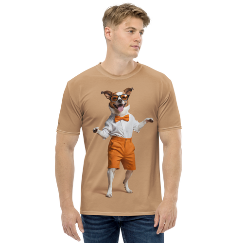 Happy Dancing Dog Beige All-Over Print Men's T-Shirt