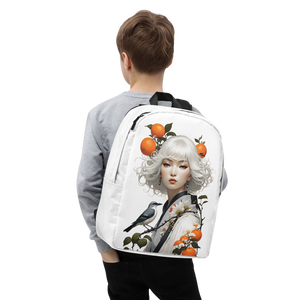 Oriental Lady with Orange and Bird Minimalist Backpack