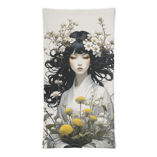 Oriental Lady with Yellow Flowers Face Mask & Neck Gaiter