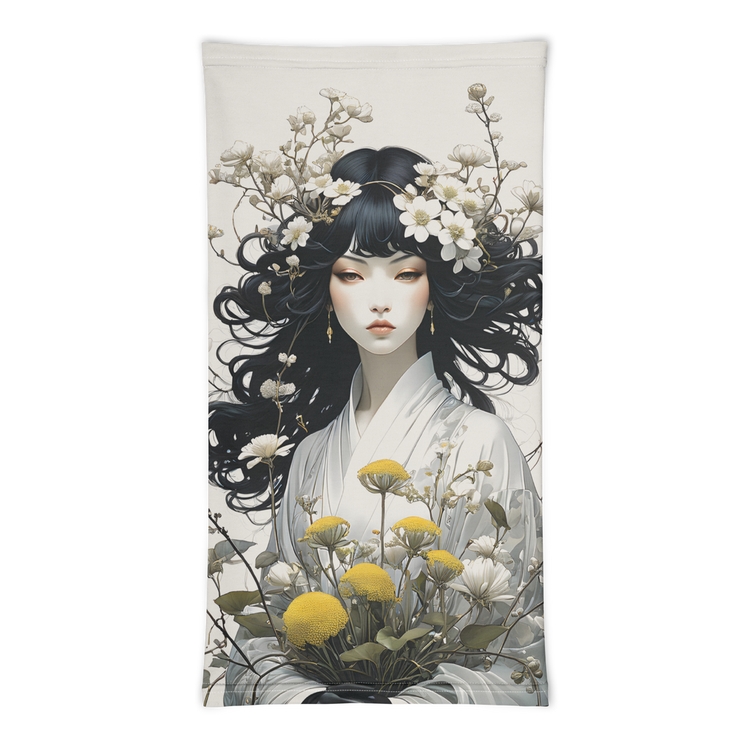 Oriental Lady with Yellow Flowers Face Mask & Neck Gaiter