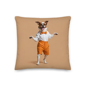 Happy Dancing Dog Beige Premium Pillow