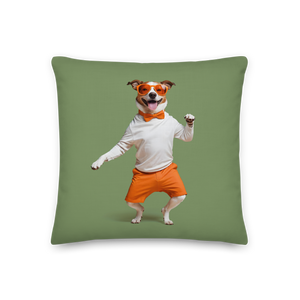 Funny Dancing Dog Green Premium Pillow