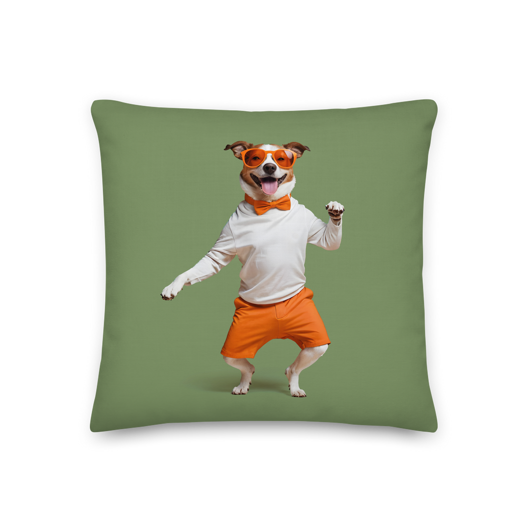 Funny Dancing Dog Green Premium Pillow