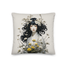 Oriental Lady with Yellow Flowers Premium Pillow