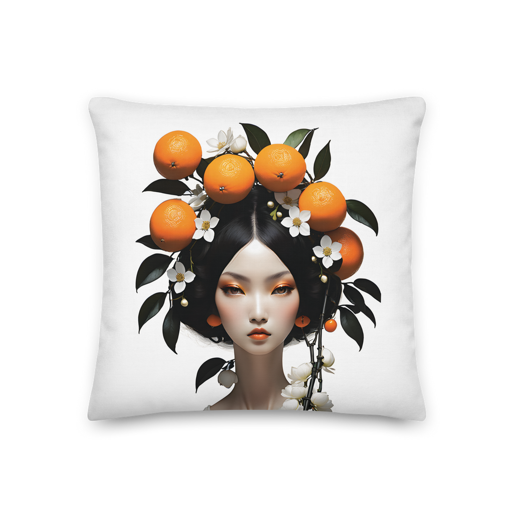 Beauty Lady with Orange Fruits Premium Pillow