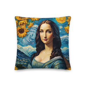 Monalisa Painting in Van Gogh Style Premium Pillow