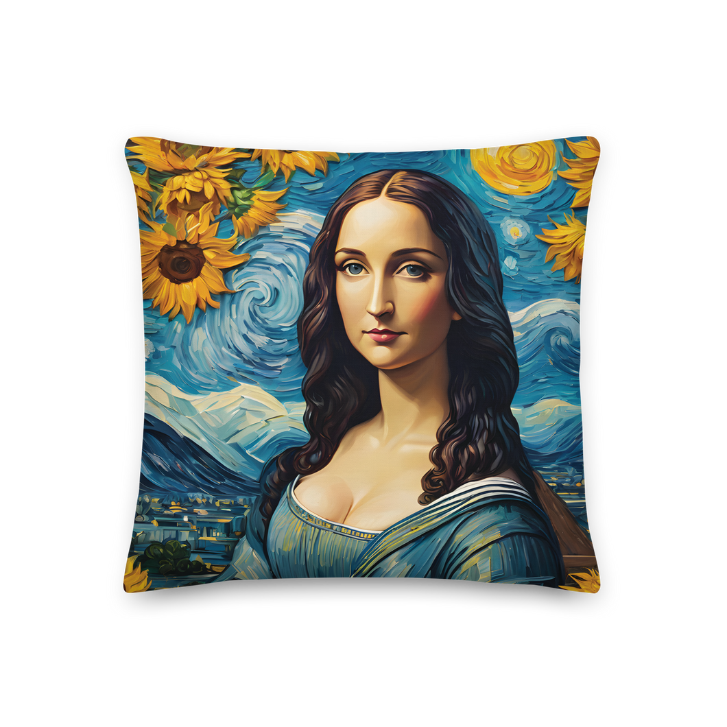 Monalisa Painting in Van Gogh Style Premium Pillow