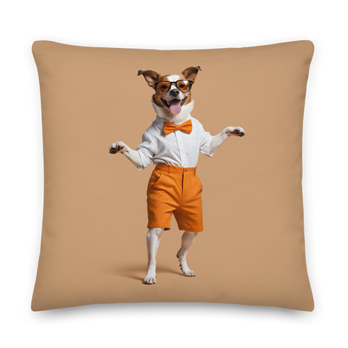 Happy Dancing Dog Beige Premium Pillow