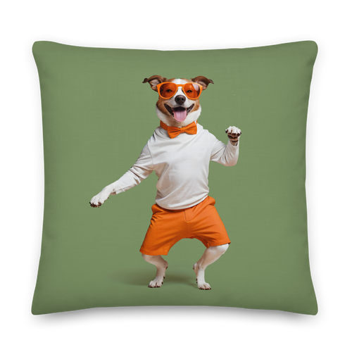 Funny Dancing Dog Green Premium Pillow