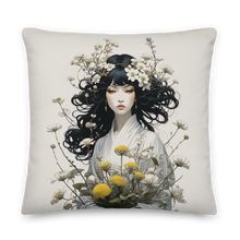 Oriental Lady with Yellow Flowers Premium Pillow