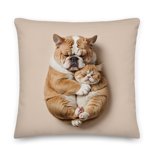 Cute Baby Cat and Dog Sleep Premium Pillow