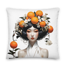 Oriental Lady with Orange Fruits Premium Pillow