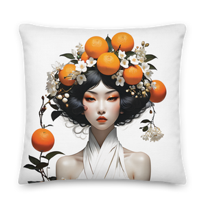 Oriental Lady with Orange Fruits Premium Pillow