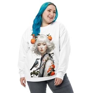 Oriental Lady with Orange and Bird All-Over Print Unisex Sweatshirt