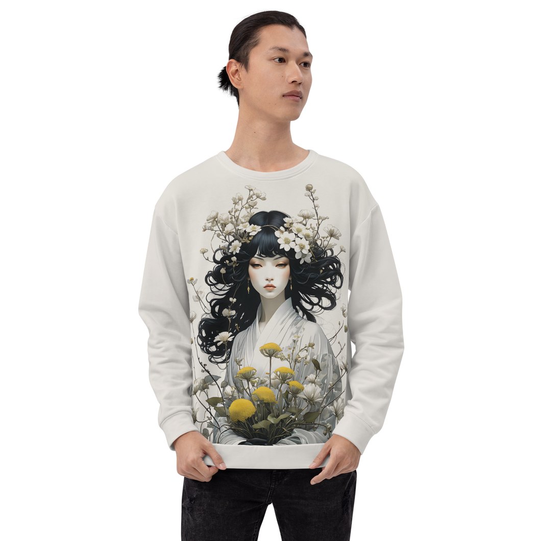 Oriental Lady with Yellow Flowers All-Over Print Unisex Sweatshirt