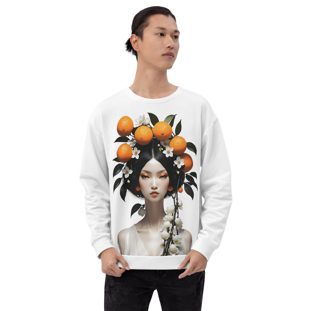 Beauty Lady with Orange Fruits All-Over Print Unisex Sweatshirt