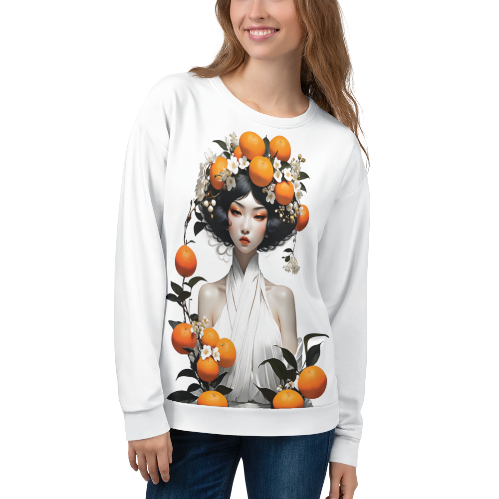 Oriental Lady with Orange Fruits All-Over Print Unisex Sweatshirt