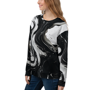 Black and White Fluid Art All-Over Print Unisex Sweatshirt