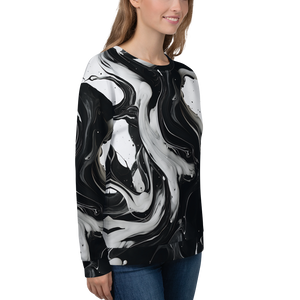 Black and White Fluid Art All-Over Print Unisex Sweatshirt