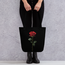 Red Rose on Black Tote Bag