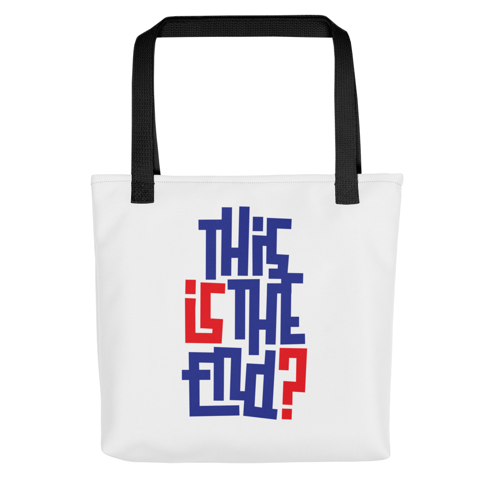 IS/THIS IS THE END? Navy Red Tote Bag