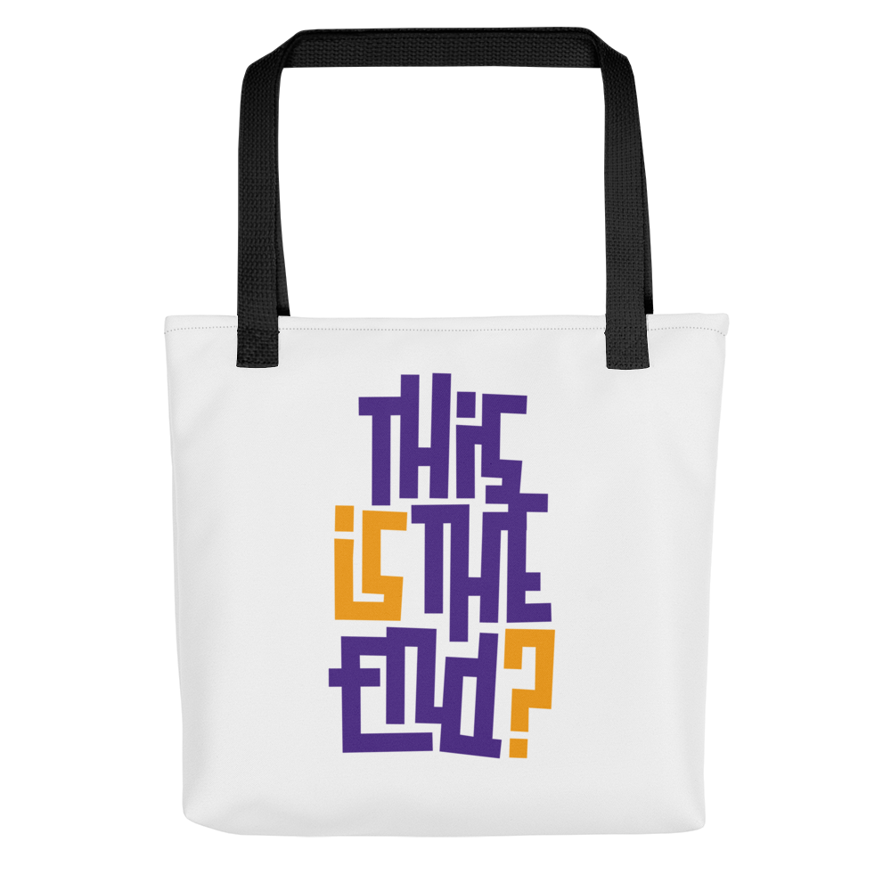 IS/THIS IS THE END? Purple Yellow Tote Bag