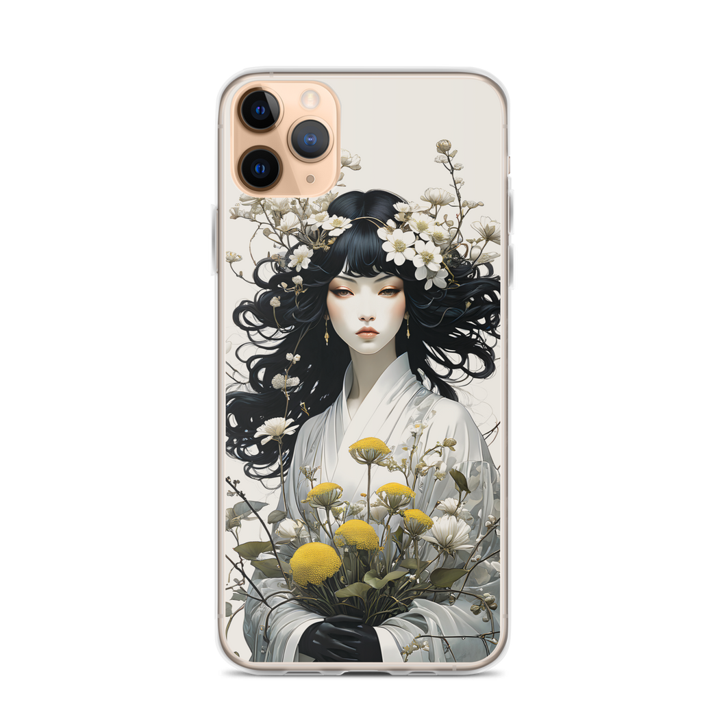 Oriental Lady with Yellow Flowers iPhone Case