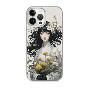 Oriental Lady with Yellow Flowers iPhone Case