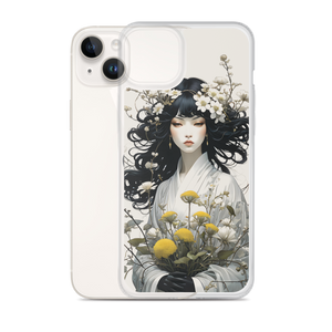 Oriental Lady with Yellow Flowers iPhone Case