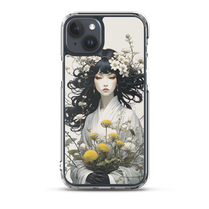 Oriental Lady with Yellow Flowers iPhone Case