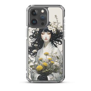 Oriental Lady with Yellow Flowers iPhone Case