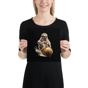 Sloth Riding A Snail Poster Print Art