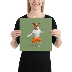 Funny Dancing Dog Green Poster Print Art