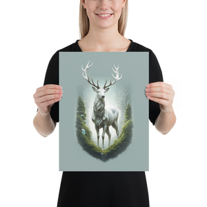 Green White Deer Poster Print Art