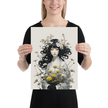 Oriental Lady with Yellow Flowers Poster Print Art