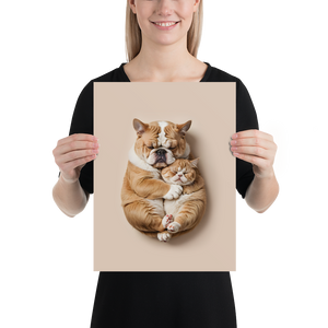 Cute Baby Cat and Dog Sleep Poster Print Art